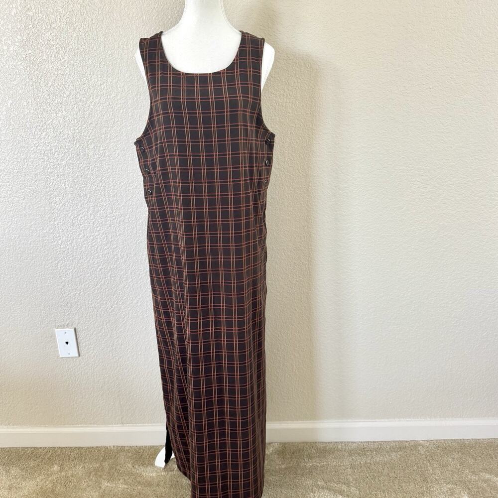 VTG Mountain Lake Medium Plaid Red Brown Jumper Dress Cottagecore Grunge Modest
